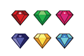 diamond ,gemstone ,ruby ,sapphire, emerald, gem collection ,pixel gem vector ,Colorful game gems vector
