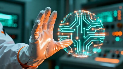 Person Holding a Glowing Digital Circuit Board Globe, Representing Technology and Innovation
