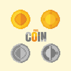 pixel coin , silver coin, gold coin ,pixel silver and gold coin vector