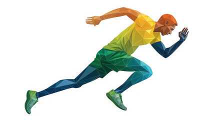 Geometric runner in motion, isolated on transparent background