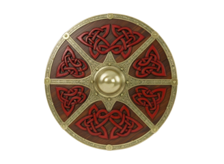 Ancient celtic shield with intricate knotwork design isolated on transparent background