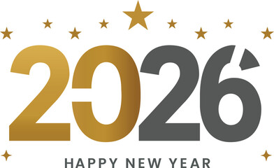 Gold and Grey 2026 Happy New Year Celebration Graphic Festive Design Holiday Cheer Greeting Card Stylish Modern Graphic