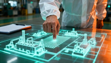 Digital Factory Modern Manufacturing Process with Futuristic Interface Design and Automation