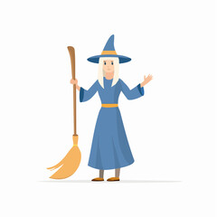 Charming cartoon witch character with broom and hat for halloween celebration