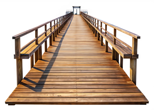 Wooden pier leading into the distance isolated on white background