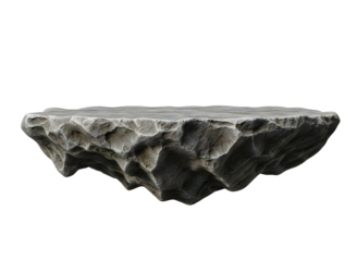 Floating rock island with rough texture isolated on transparent background