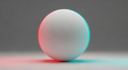 Minimalist white sphere, red and cyan color split lighting, balanced abstract composition, studio background, modern geometric shape study