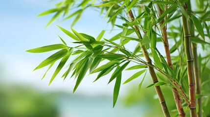 Obraz premium Bamboo Plant Stalks with Green Leaves