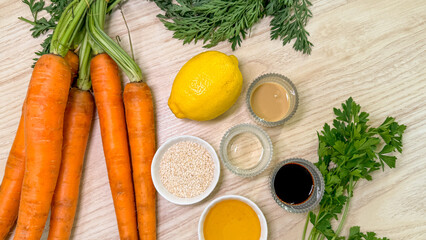 Crunchy carrots and zesty lemon alongside aromatic herbs evoke spring cleansing rituals and Japanese Setsubun flavor traditions