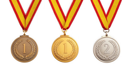 Gold, silver, and bronze medals isolated on transparent background