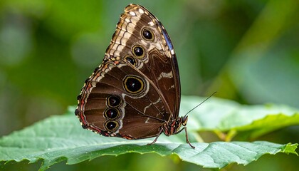 Fototapeta premium A detailed close-up of a butterfly resting on a leafy green surface