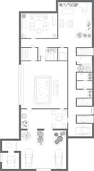 Residential house plan, architectural layout, vector illustration, CAD drawing, flat style, swimming pool, garage, patio, rooms, landscaping