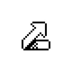 Fototapeta premium Black and white 8-bit pixel arrow pointing diagonally upward. Minimal retro-style icon for user interfaces, classic video games, or digital design projects.