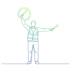 Airport Marshaller Ground Staff Directing Aircraft Continuous Line Art