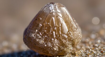 Close-up macro view of a textured multi-colored rock with shimmering facets reflecting light