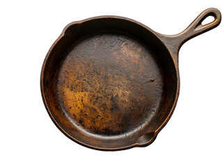 Old rusty cast iron pan isolated on white background