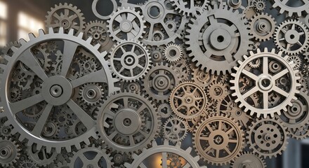 Intricate interlocking gears arrangement mechanical engineering abstract industrial background texture