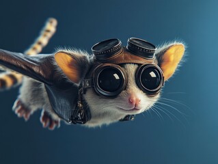 Obraz premium Flying lemur with goggles and wings