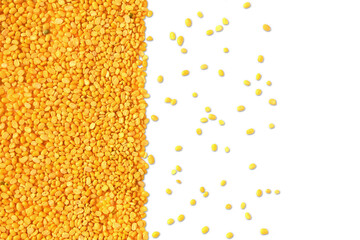 camera images of split dal, organic split pulse moong dal beans for Indian or Gujarati stew food recipe, top view, food texture background, cutout in transparent background, png format