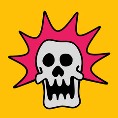 Cute screaming skull with spiky hair.