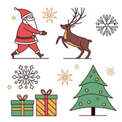 Joyful christmas vector elements santa reindeer gifts snowflakes tree illustration scalable eps icon