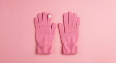 Obraz premium Pair Of Pink Knitted Gloves With Cable Knit Pattern On Pastel Pink Background Top View Detailed Texture