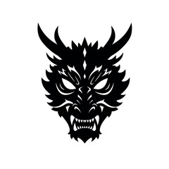 Fierce Dragon Head Silhouette with Horns and Fangs.