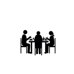 Silhouette icon of three people eating together.