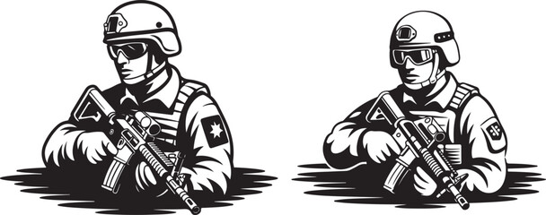 Fototapeta premium Soldier Silhouette Military Man Armed with Rifle