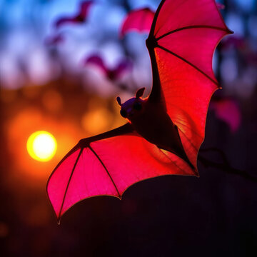 Pink and black Vampier bat silhouette night moon spooky halloween