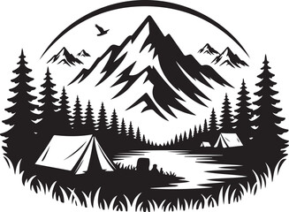 Camping Adventure Mountain Nature Scene Illustration