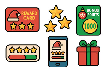 Naklejka premium Reward cards and festive bonus points for holiday shopping season. Set of 6 vector illustration