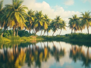 Obraz premium Palm trees reflection on calm water