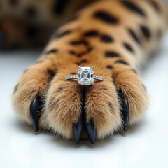 Elegant Diamond Ring on Leopards Toe in Artistic Fashion Concept