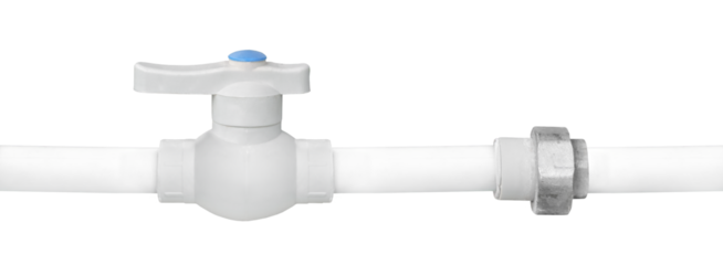 Plastic drain pipe with tap isolated on white background