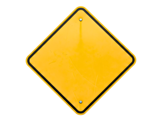 Yellow diamond shape warning sign isolated on transparent background