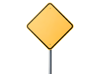 Yellow diamond shape warning sign isolated on transparent background