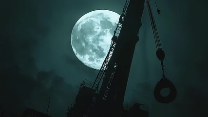 Crane silhouette under a full moon at night - Powered by Adobe