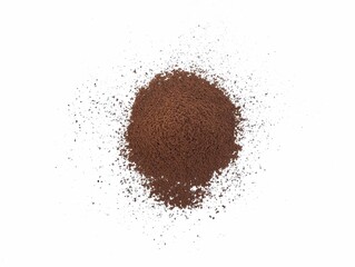 Pile of coffe powder on white background. Top view 