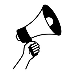 Protest and Freedom of Speech. Hand Holding Megaphone Symbol. Icon about demonstrations, voicing opinions, or announcements