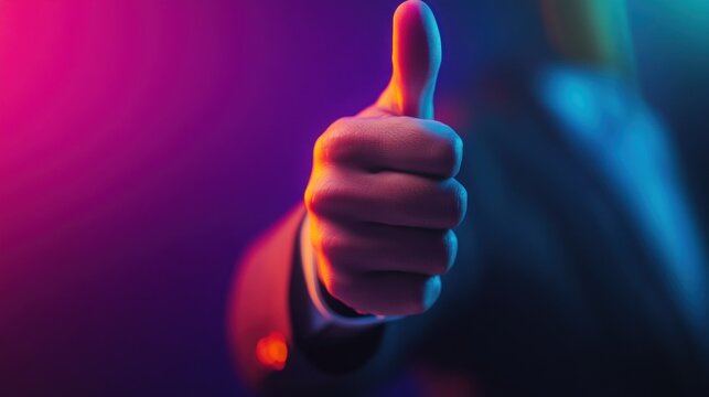 Thumb up gesture neon lighting