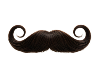 Elaborate curled dark brown mustache isolated on transparent background