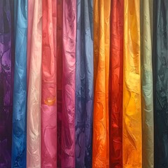 Drapes of varying colors, vertically arranged