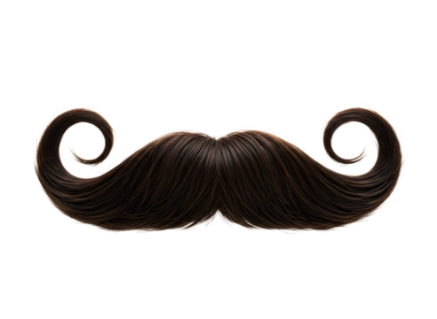 Elaborate curled dark brown mustache isolated on transparent background