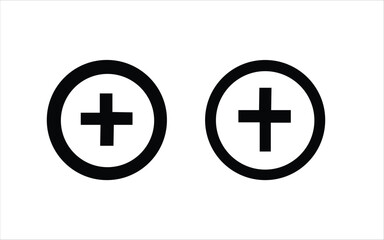 Two stylized black plus signs enclosed within black oval shapes on a white background