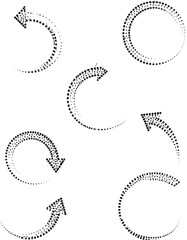 Black dotted curved arrow shapes on a white background, various orientations