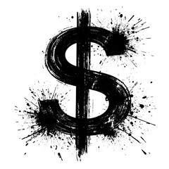 Black dollar sign with splash effects against white background