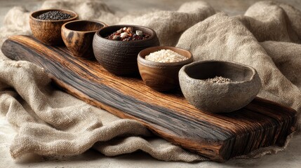 Rustic Kitchen Scene With Wooden Spoon And Ceramic Bowls Of Mixed
