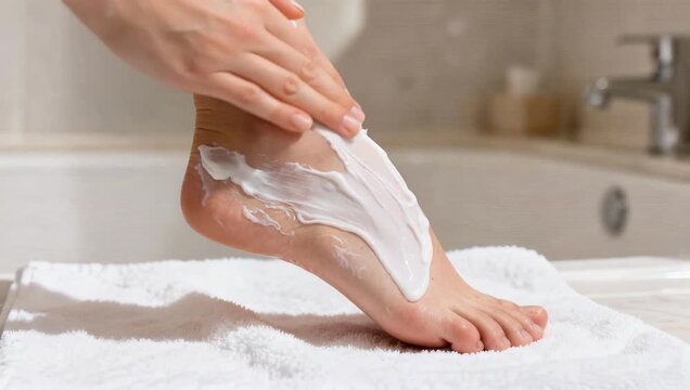 Aplicar crema en los pies con masaje suaves