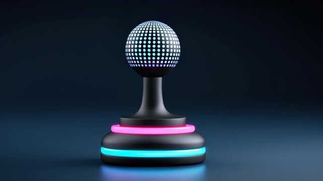 Indie game showcase joystick controller gamepad neon glowing futuristic minimalist studio glowing joystick pedestal neon blue pink controller with